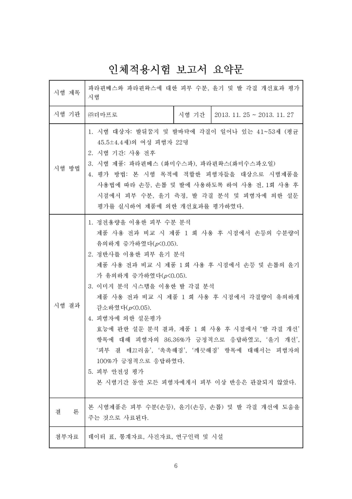 더마프로 파라핀 베스와 파라핀 왁스 개선효과 평가 보고서